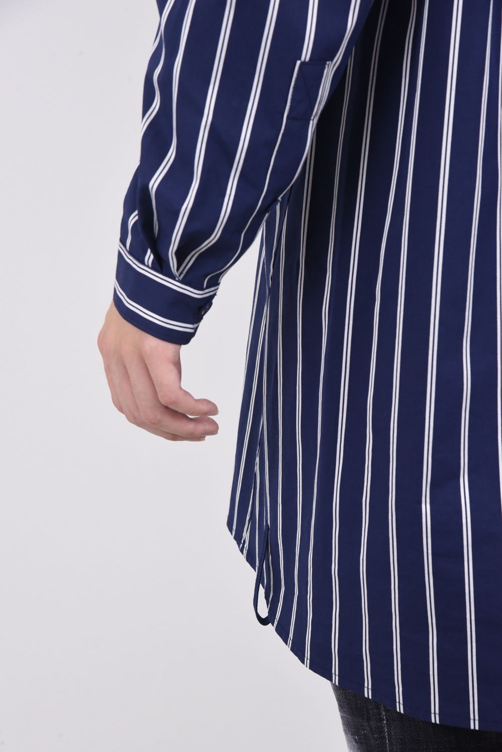 White Mountaineering - STRIPE LONG SHIRT / Aライン ストライプ ロングシャツ ネイビー | gossip