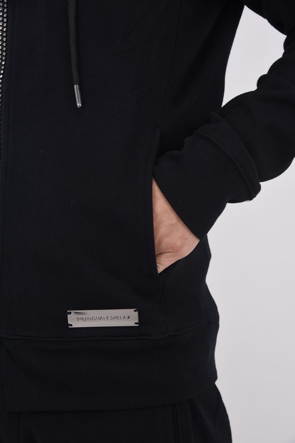 【25AW】 GLITTER ZIP + PLATE HOODIE / シルバーロゴプレートスウェットパーカー (ブラック)