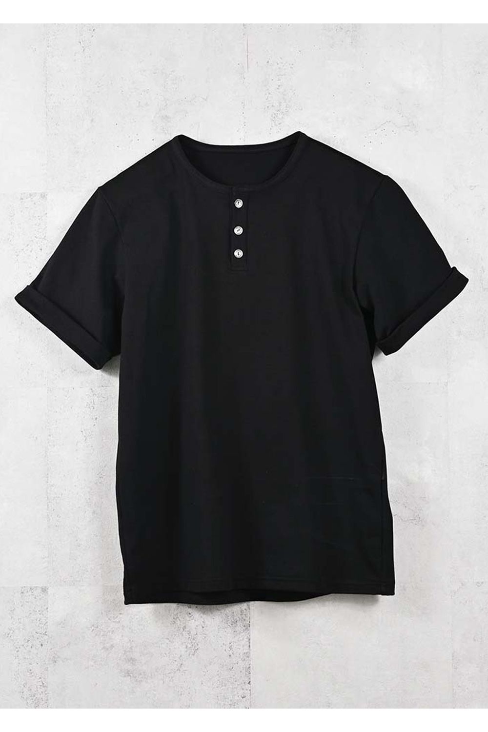 ROLLUP HENRY TEE / ロールアップスリーブ ヘンリーネック Tシャツ （ブラック） (4月中旬入荷予定) ※オーダー締切:2月15日(日)18時