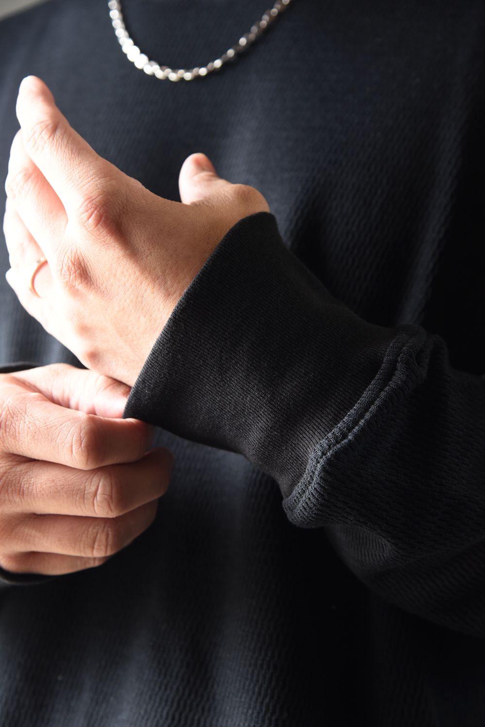 【gossip 20th別注アイテム】 DRAWSTRING THERMAL LOOSE CUTSEW / ドローストリング 特注サーマル ロングスリーブTシャツ  (ブラック)