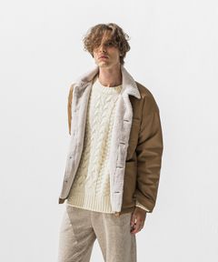 LEATHER FUR CAVER ALL / エコレザー オーバーサイズ カーバーオールジャケット (ベージュ) (11月中旬入荷予定) ※オーダー締切:9月7日(月)17時