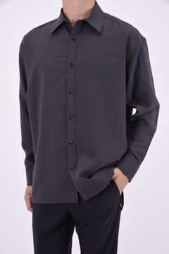 BIG SHIRTS / バックロゴ ビックシルエット ロングスリーブ シャツ ダークグレー
