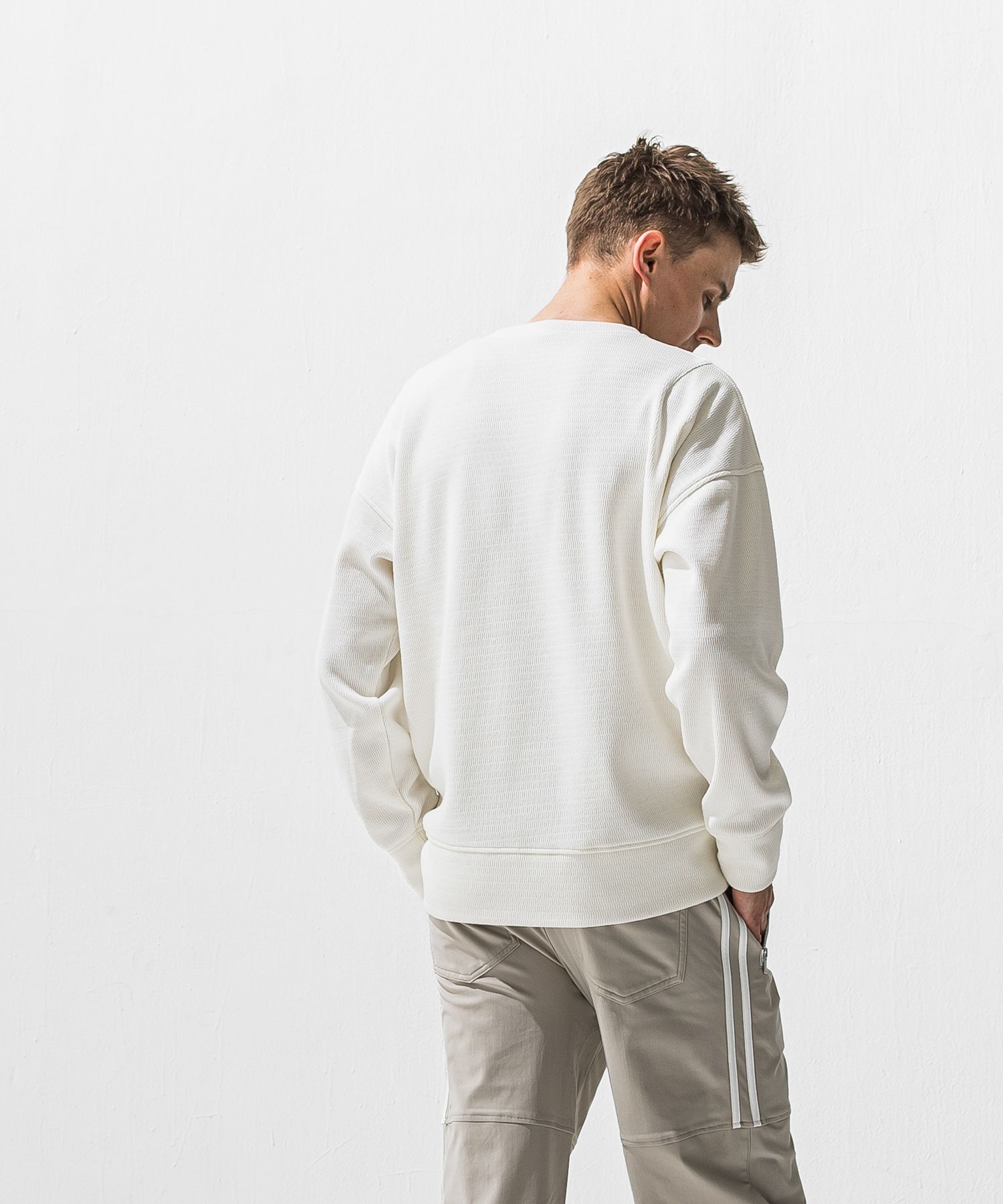VELOURS FLEECE THERMAL  LOOSE TRAINER / 裏起毛 サーマル生地 ロングスリーブ トレーナー (ホワイト) (10月下旬入荷予定) ※オーダー締切:9月7日(月)17時
