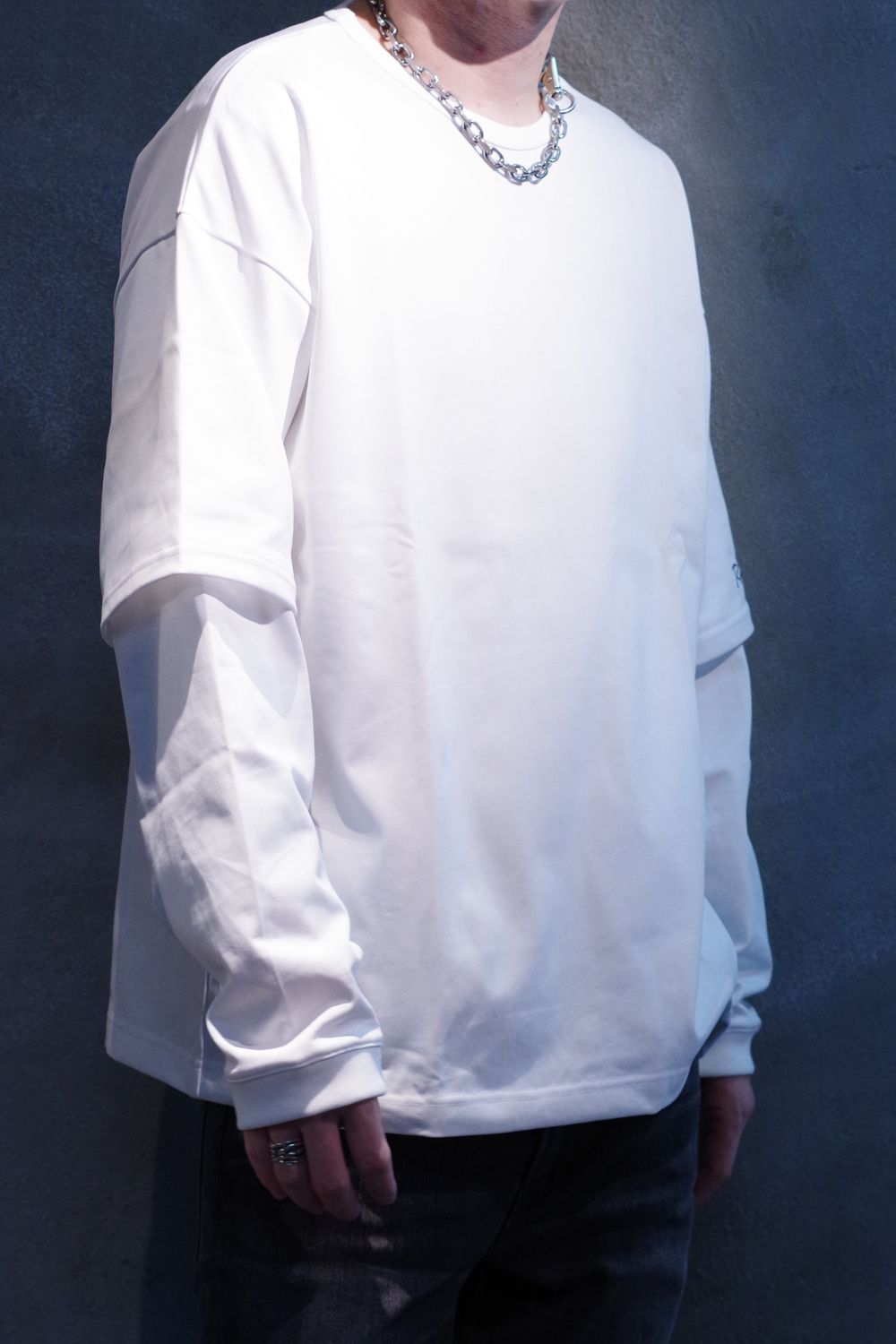 FAKE LAYERED LONGSLEAVE / ロングスリーブフェイクレイヤードTシャツ ホワイト