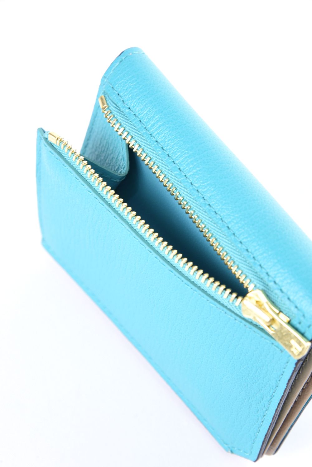 【残り1点】 CARD WALLET / LA501GT ゴートレザー 二つ折りスマートカードウォレット アクアティック / ベージュ