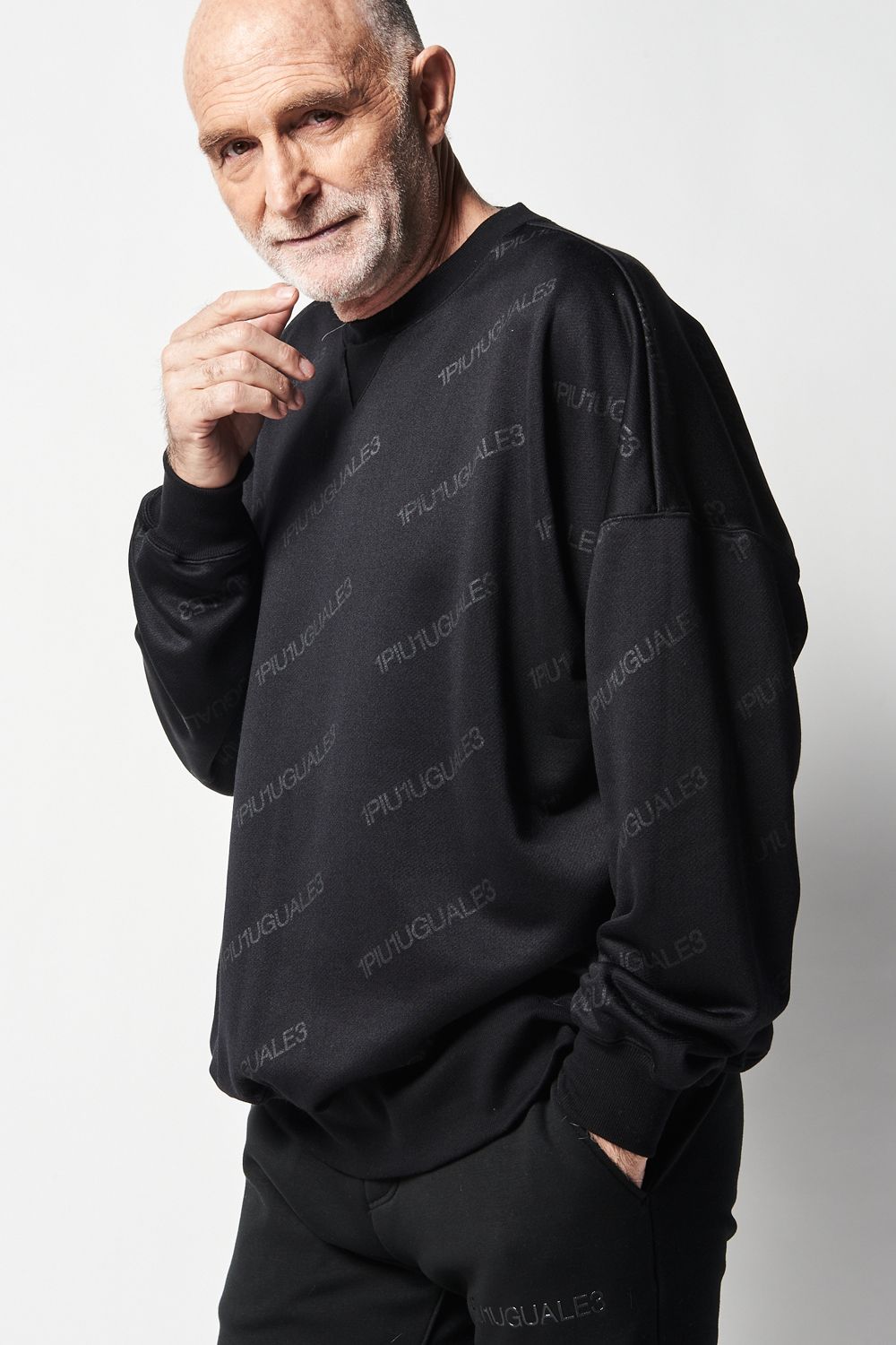 DROP SHOULDER CREW RAIN MAKER / バイアス総柄プリント ドロップショルダー クルースウェット ブラック