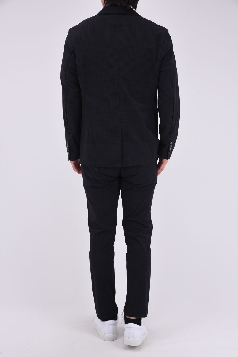 【26SS】【セットアップ】 GLEN CHECK NYLON JACKET & SLACKS / グレンチェック テーラードシングルジャケット&イージースラックス (チャコール/ブラック)