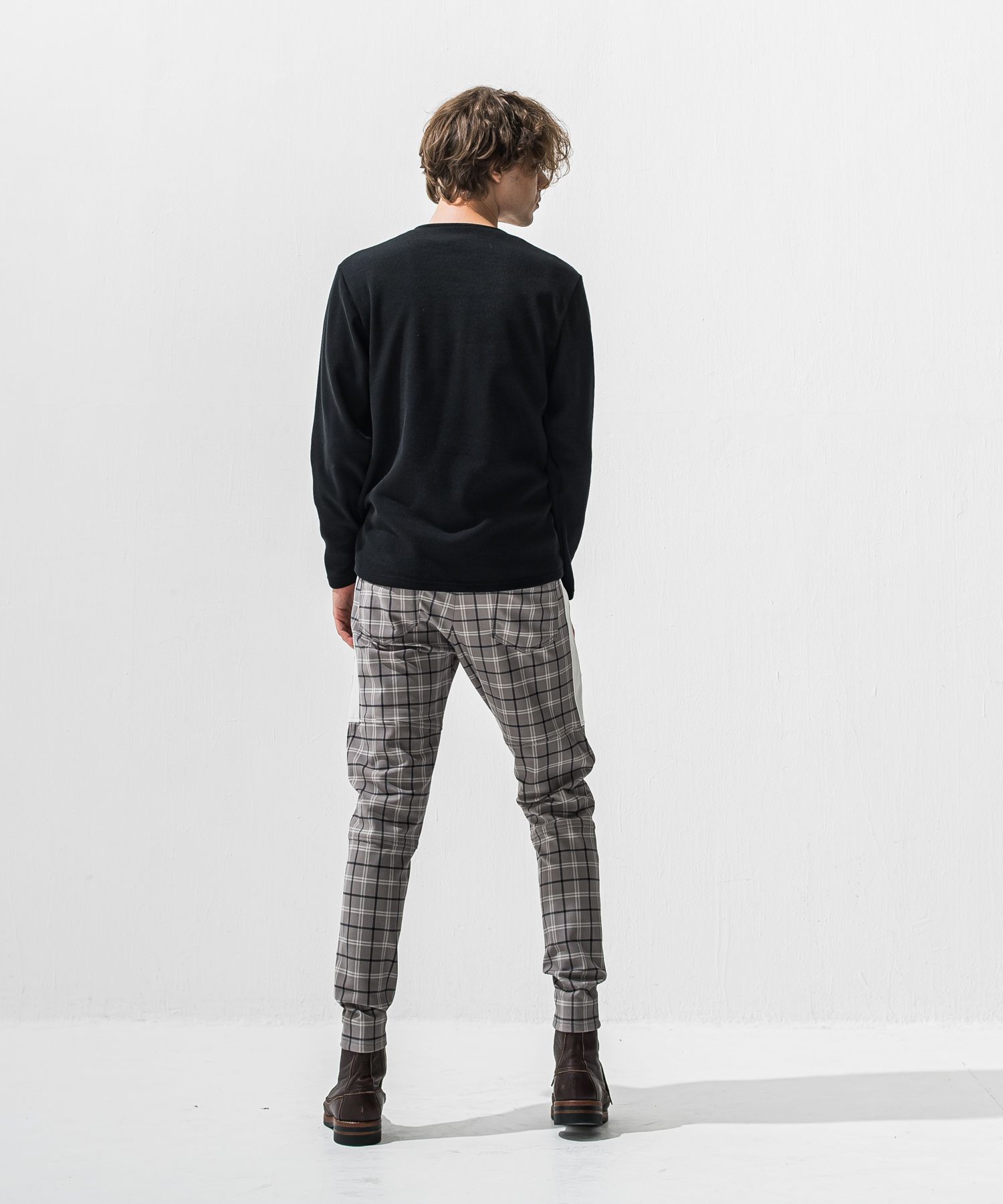 VELOURS FLEECE THERMAL HENRY / 裏起毛 サーマル生地 ロングスリーブ ヘンリーネック (ブラック) (10月下旬入荷予定) ※オーダー締切:9月7日(月)17時