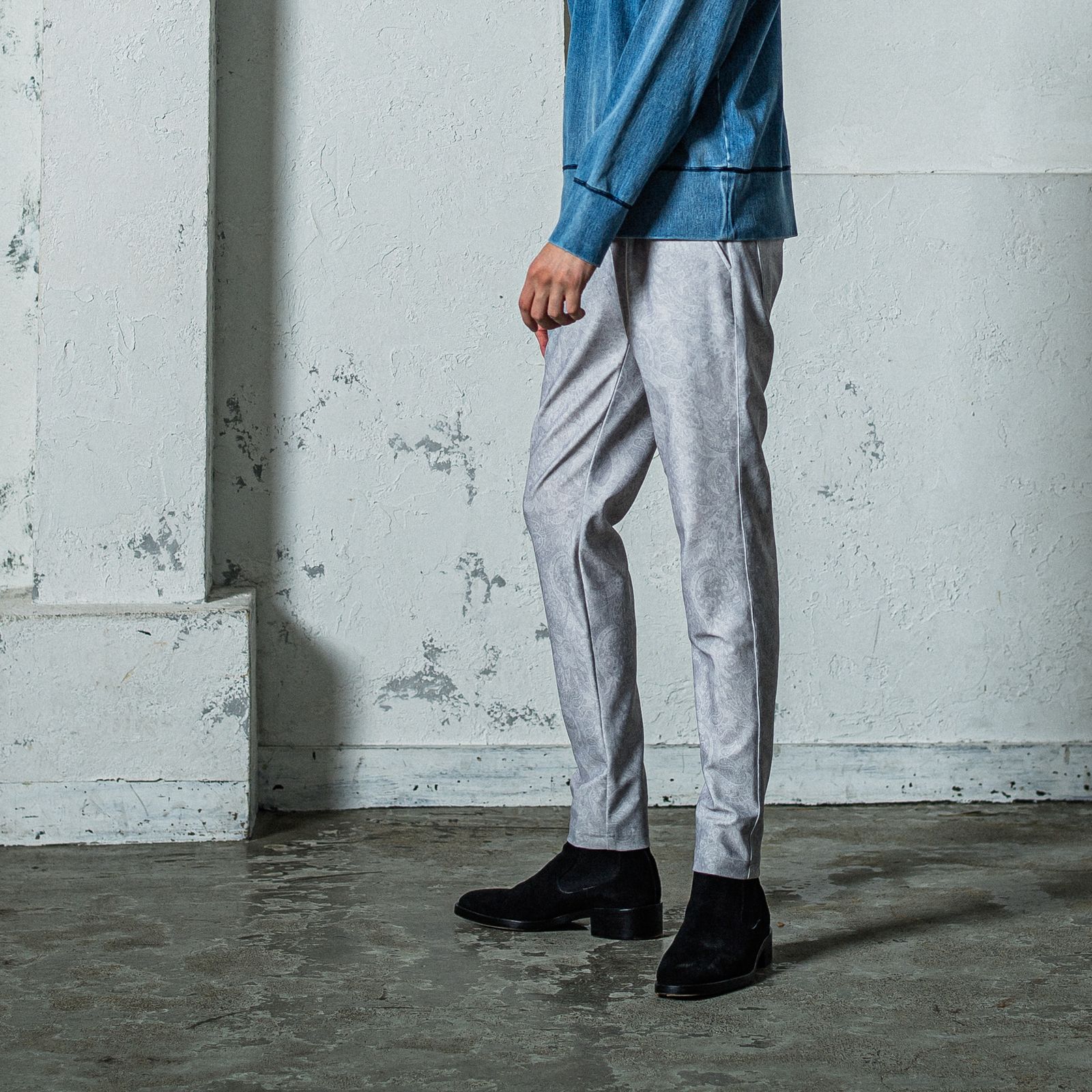 CHRIS EASY TUCK PANTS / 高機能トリコット ワンタック イージーパンツ ペイズリーグレー (2月上旬頃入荷予定)