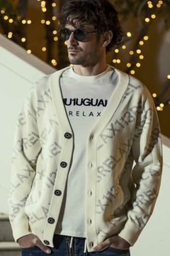 DIAGONAL LOGO CARDIGAN / 総柄ロゴ ニットカーディガン ホワイト