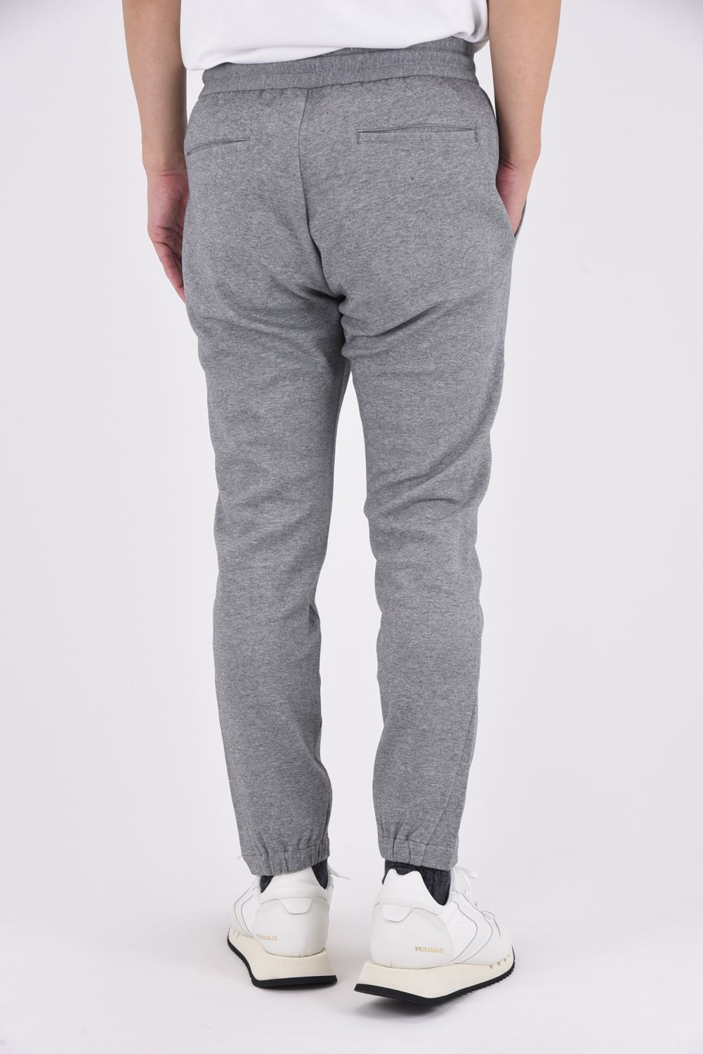 COLLARLESS CUT AND SEW PANTS / 鹿の子ニットスラックス グレー