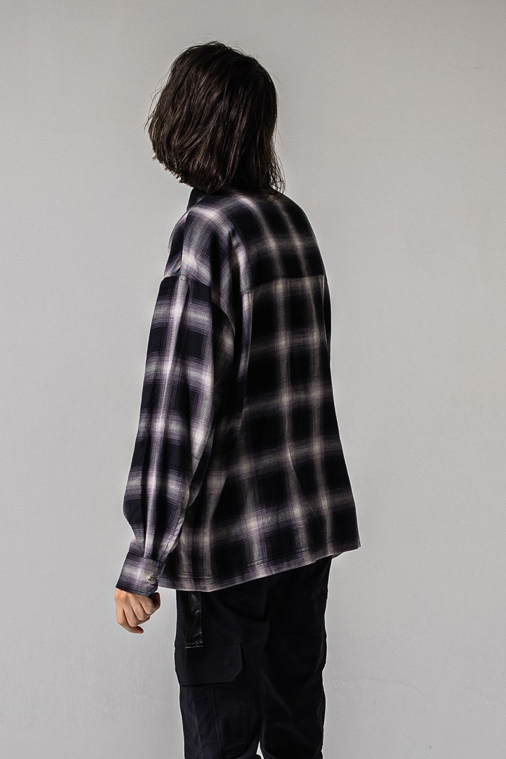 50S CHECK JK / オーバーサイズ オンブレチェック CPOジャケット (ブラック) (2月中旬入荷予定)