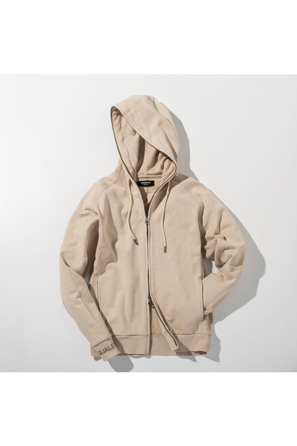 HOODIE WITH RHINESTONE CUFFS / ラインストーンカフスウェットジップパーカー (ベージュ) (9月中旬入荷予定)