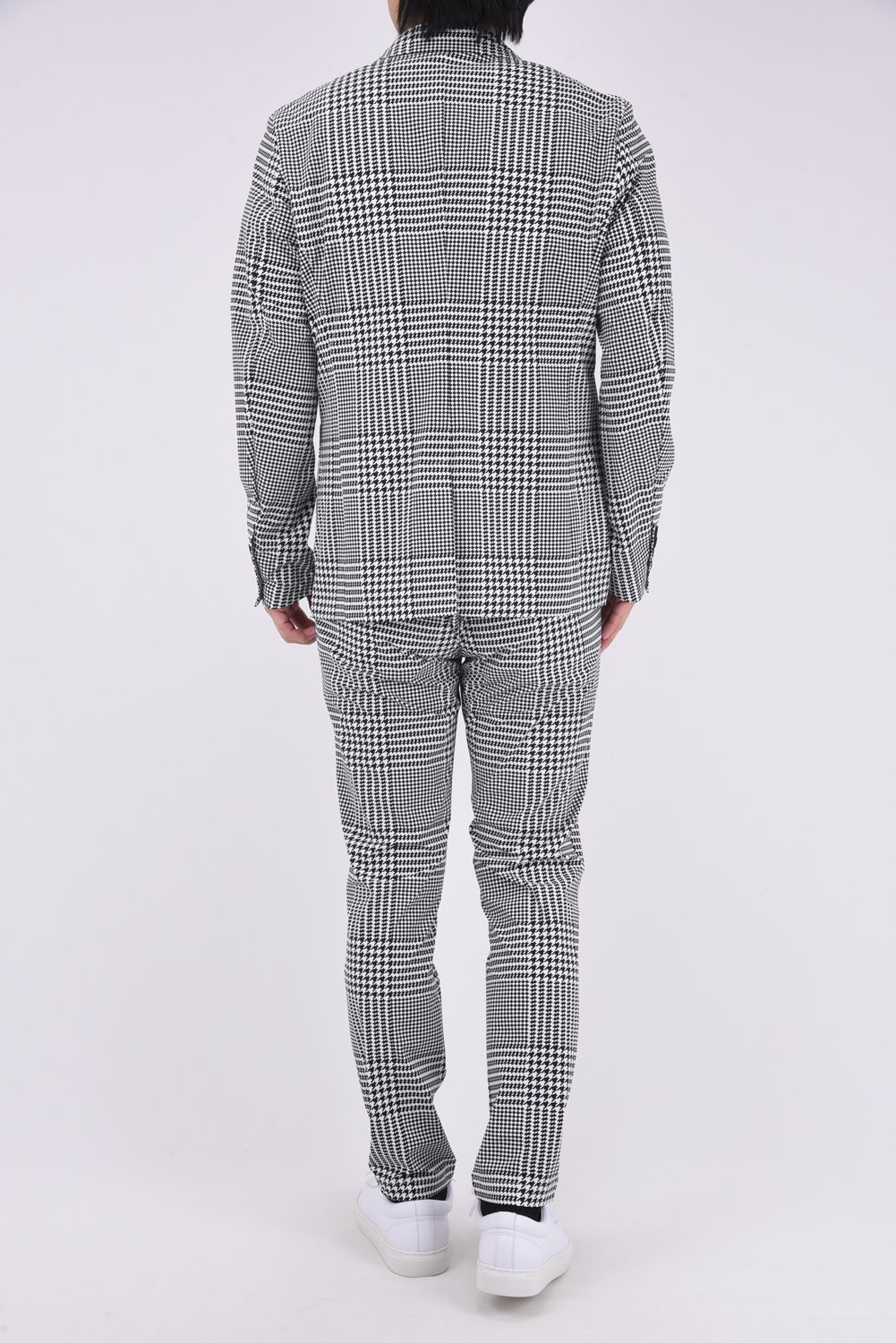 【26SS】【セットアップ】 GLEN CHECK NYLON JACKET & SLACKS / グレンチェック テーラードシングルジャケット&イージースラックス (ホワイト/ブラック)