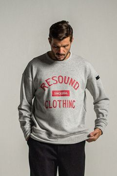 COLLEGE VELOURS FLEECE DORP TRAINER / カレッジロゴ 裏起毛 ルーズトレーナー グレーレッド