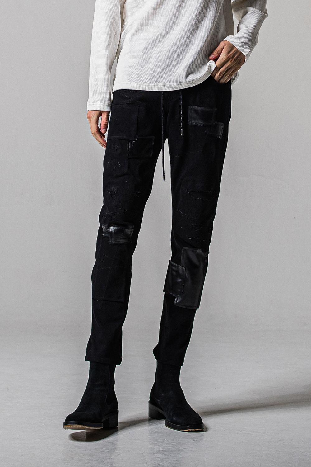 MICK DENIM JERSEY / 【定番】 デニム ジャージーンズ ブラックリメイク (2月中旬入荷予定)