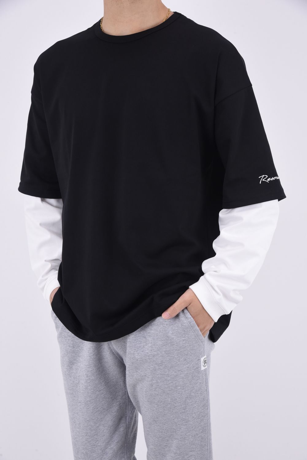 FAKE LAYERED LONGSLEEVE / ロングスリーブフェイクレイヤードTシャツ ブラック / ホワイト