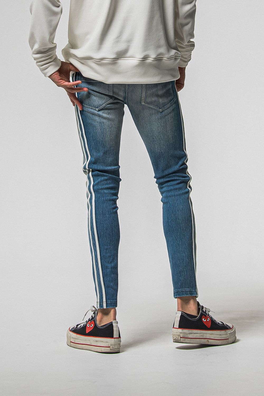 EX DENIM JERSEY BLINDLINE PT / デニムジャージー ラインパンツ (ライトインディゴ) (1月上旬入荷予定) ※オーダー締切：9月1日(月)18:00