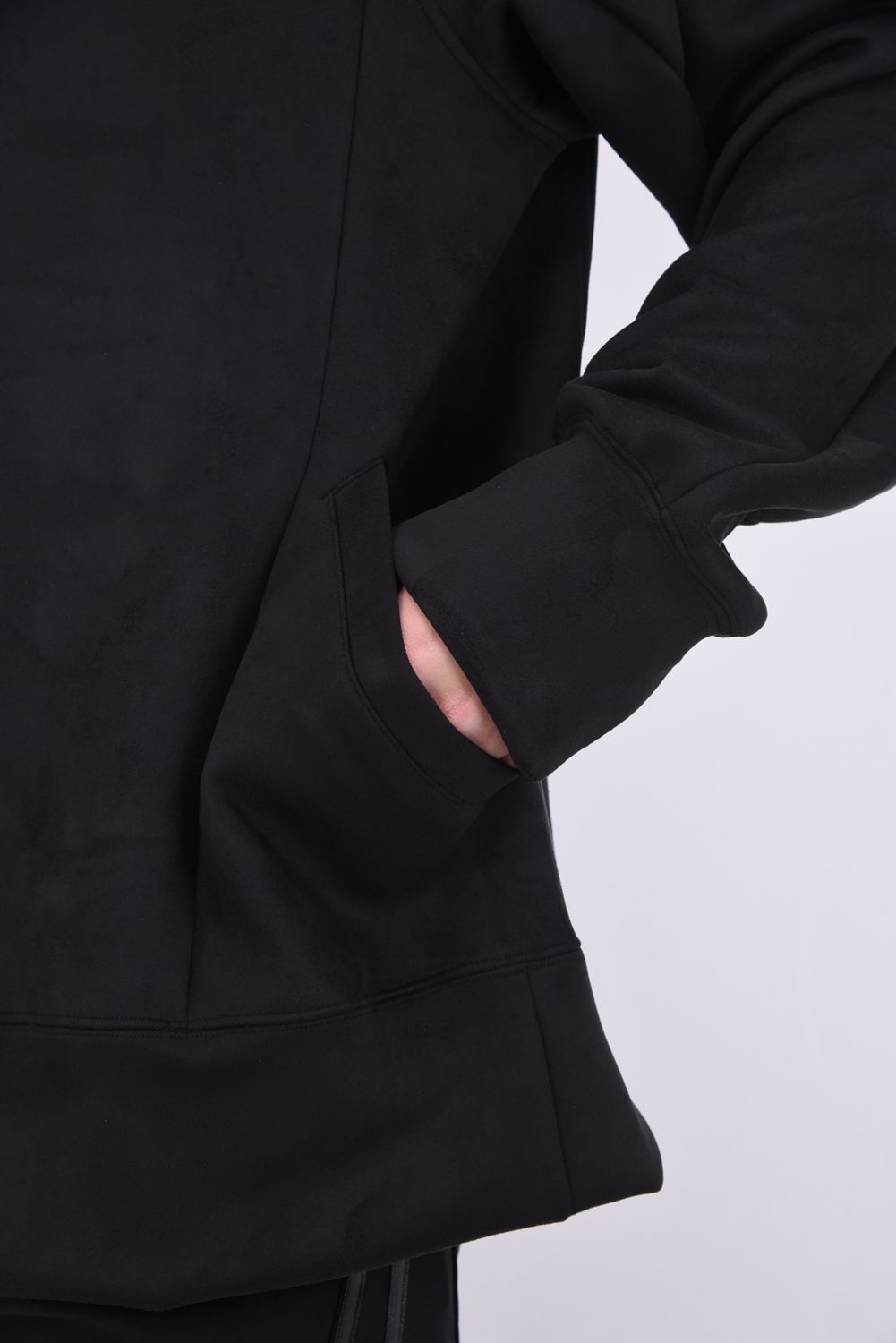 suède jersey solid trainer / スウェードジャージ モックネック トレーナー ブラック