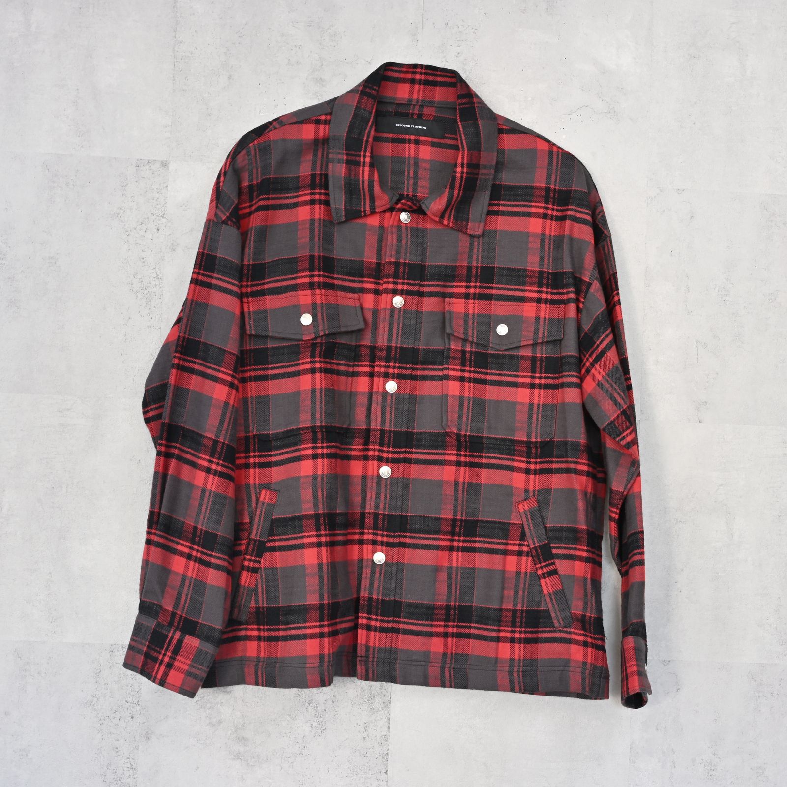 old slabl check  JK  / スラブチェック柄 オーバーサイズ ヴィンテージネルジャケット (レッド) (12月末入荷予定) ※オーダー締切:9月7日(月)17時