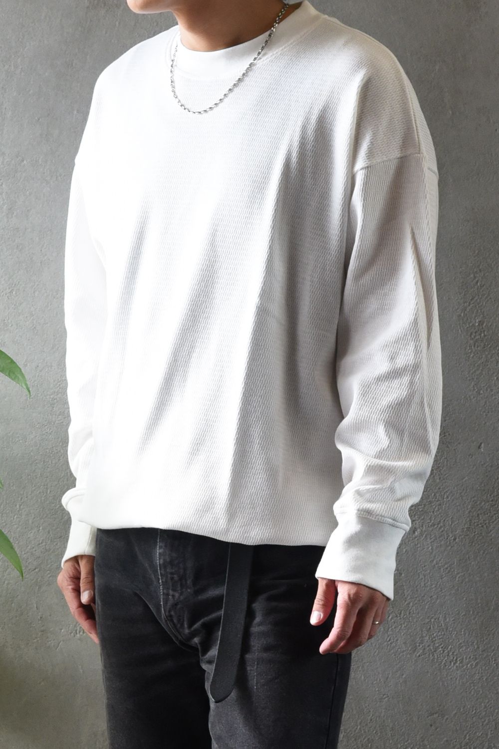 【gossip 20th別注アイテム】 DRAWSTRING THERMAL LOOSE CUTSEW / ドローストリング 特注サーマル ロングスリーブTシャツ  (ホワイト)