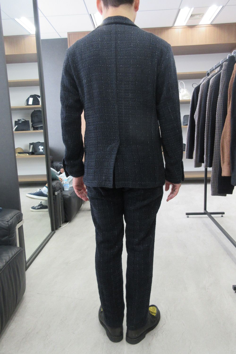 【26AW】【セットアップ】 LAME SQUARE JACQUARD JACKET / ファンシーツイード テーラードシングルジャケット&イージースラックス (ネイビー) (9月上旬入荷予定)