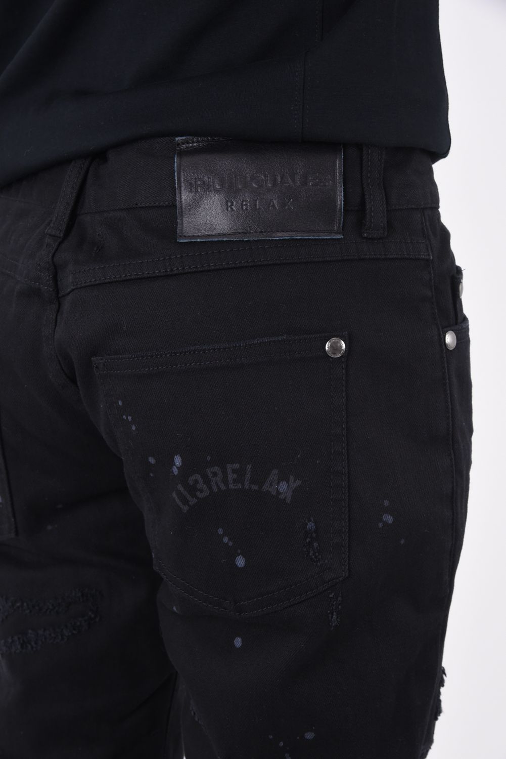 DENIM PANTS / フェイクファスナー ボタンフライ ダメージデニム ブラック