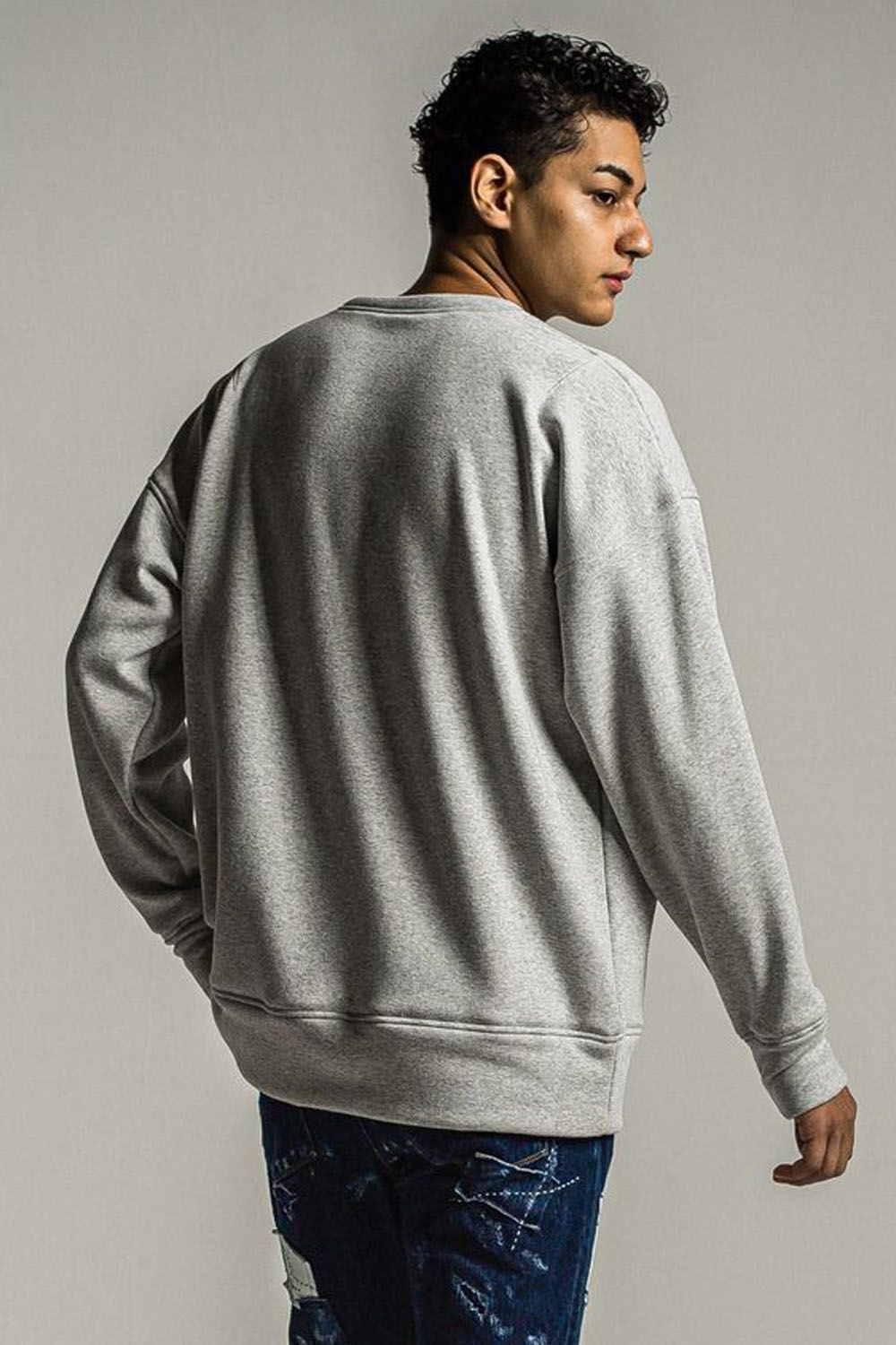 COLLEGE VELOURS FLEECE DORP TRAINER / カレッジロゴ 裏起毛 ルーズトレーナー グレーグリーン