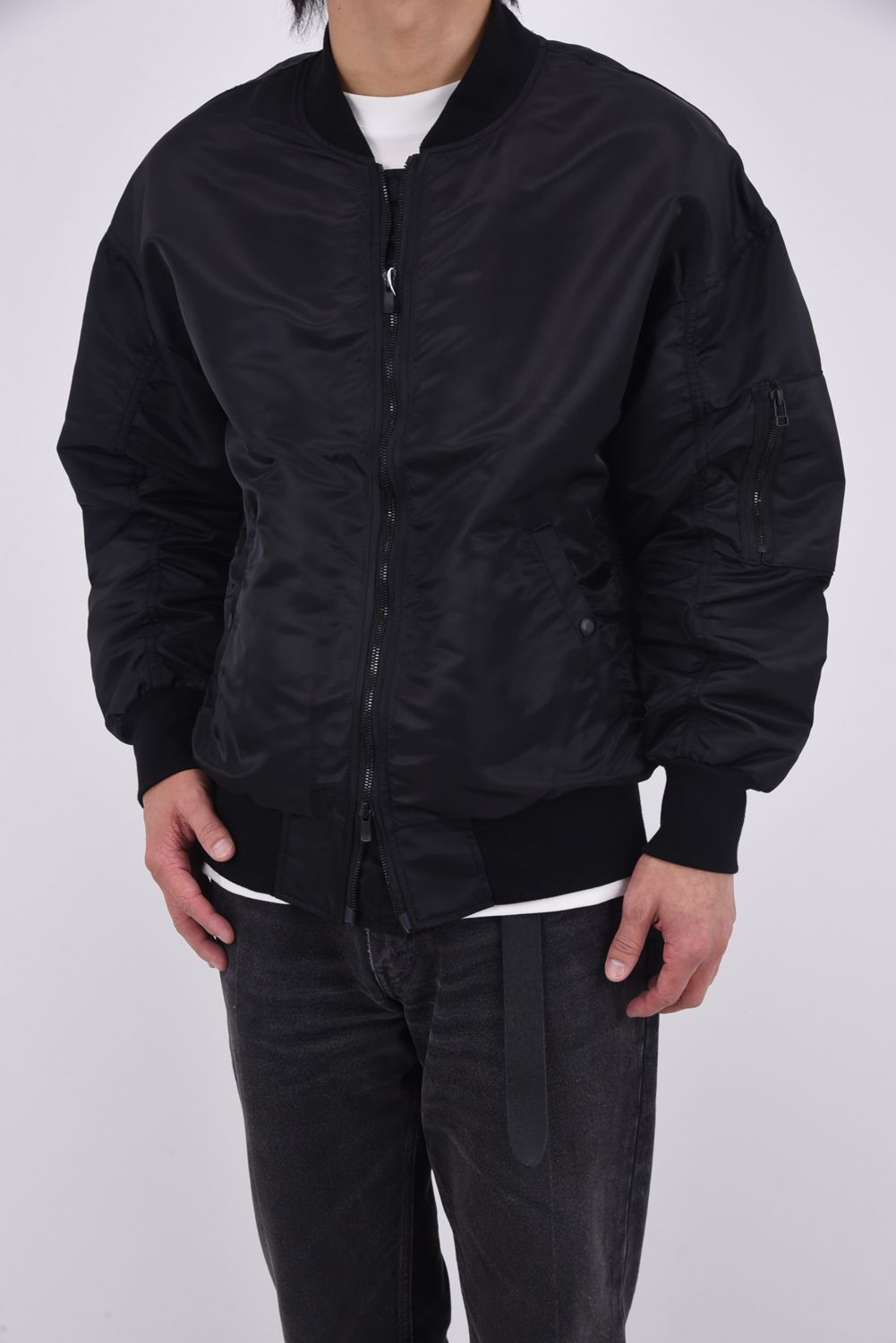 LIGHT David JACKET / ドロップショルダー フライトジャケット ナイロンブラック