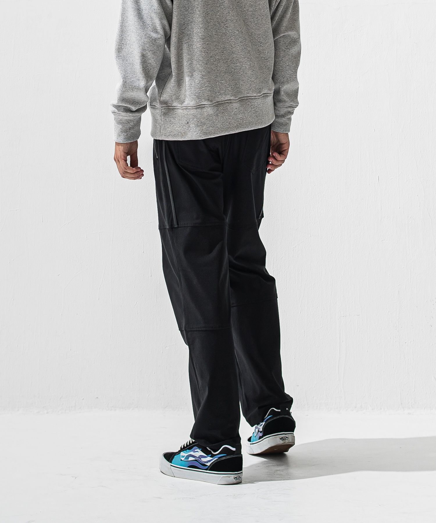 JOHNSON LINE HEATWIDE TUCK PT / 裏起毛 ハイブリットジャージー セミワイド ラインパンツ (ブラック/ブラック) (10月下旬入荷予定) ※オーダー締切:9月7日(月)17時