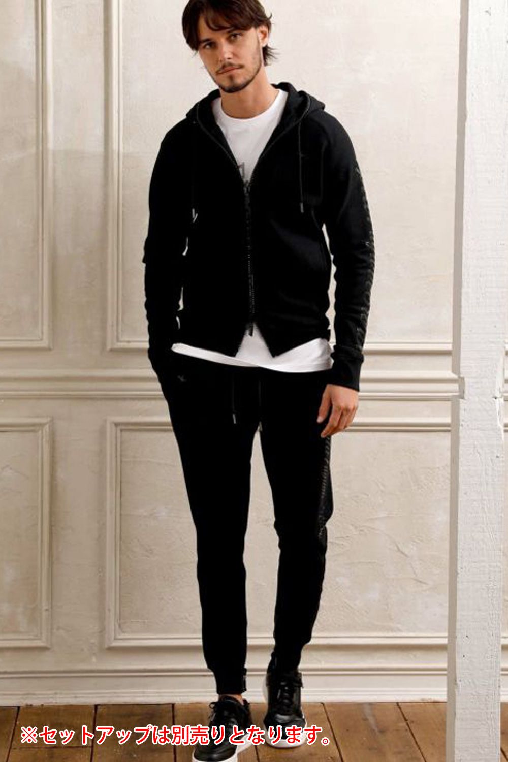 GLITTER ZIP LONG PANTS / グリッターロゴ ロングパンツ ブラック