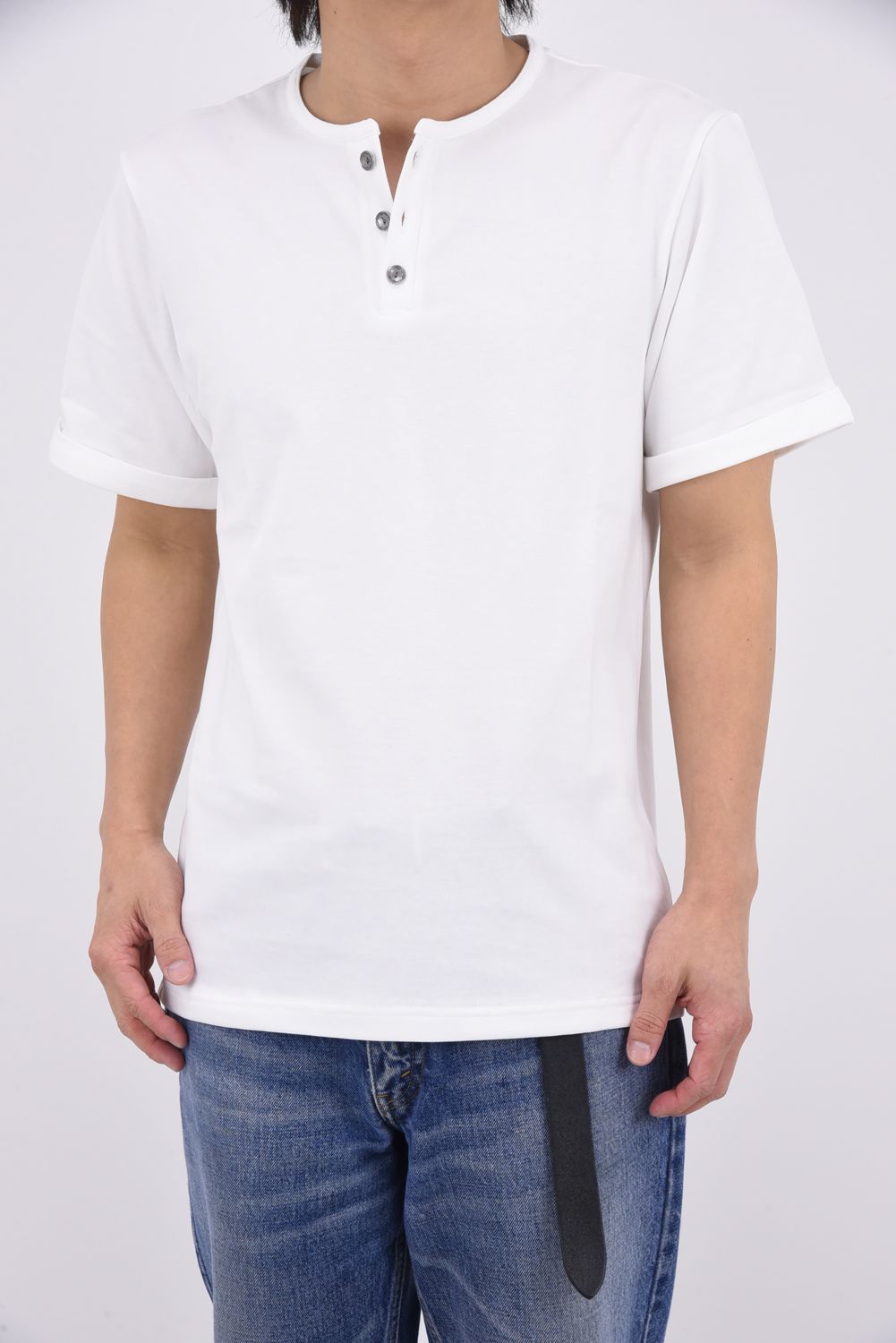 ROLLUP HENRY TEE / ロールアップスリーブ ヘンリーネック Tシャツ （ホワイト）