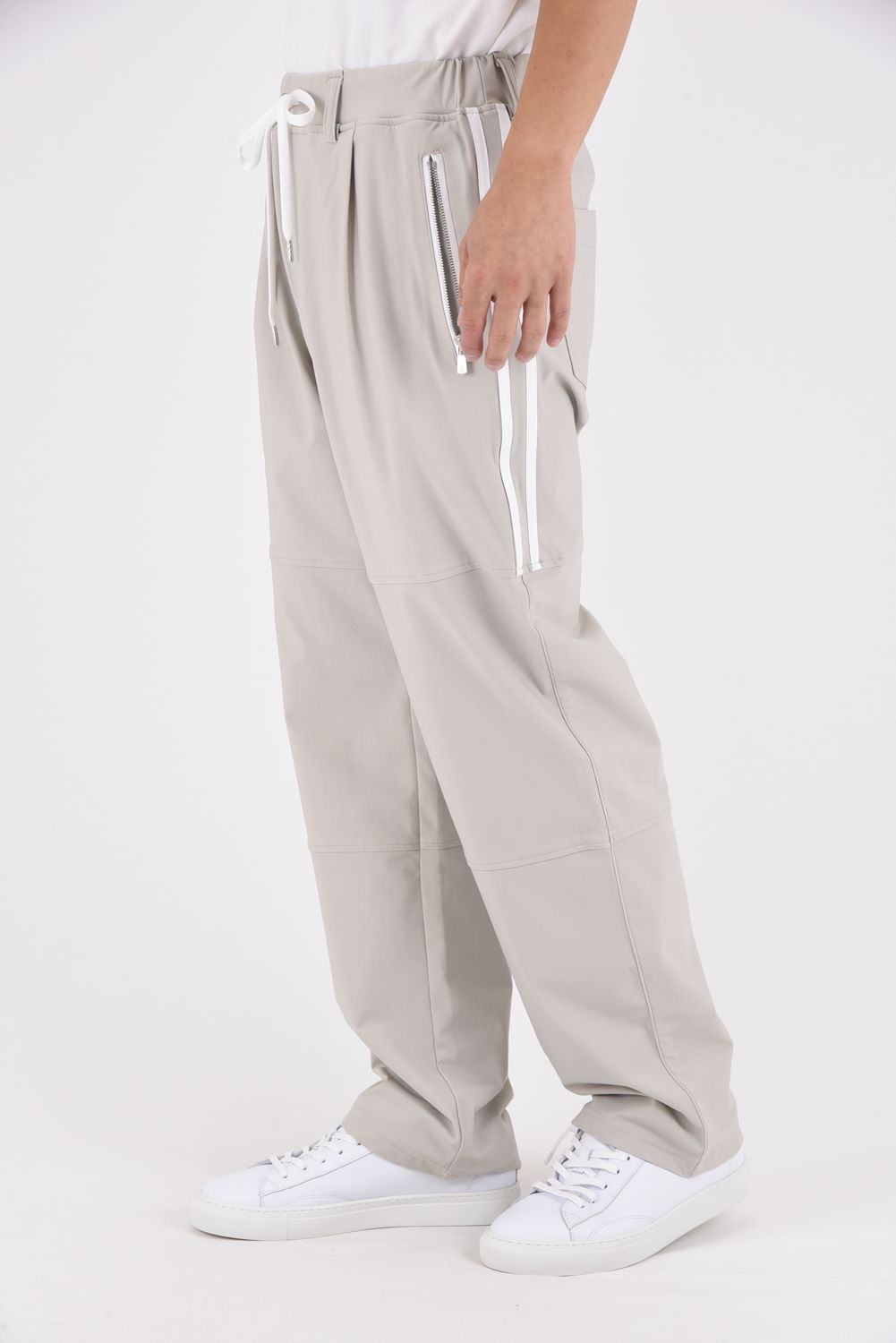 JOHNSON LINE WIDE HEAT PT / 裏起毛 ハイブリットジャージー ワイドテーパード ラインパンツ (グレー/ホワイト)