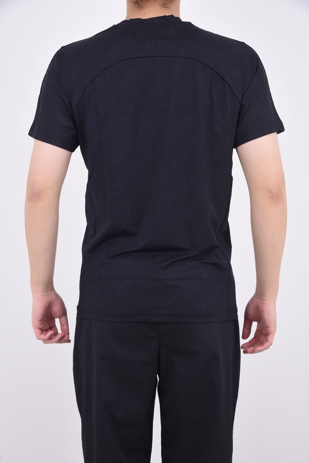 RUNNING DIAGONAL LOGO T-SHIRTS / 総柄モックネック 半袖コンプレッション インナー ブラック