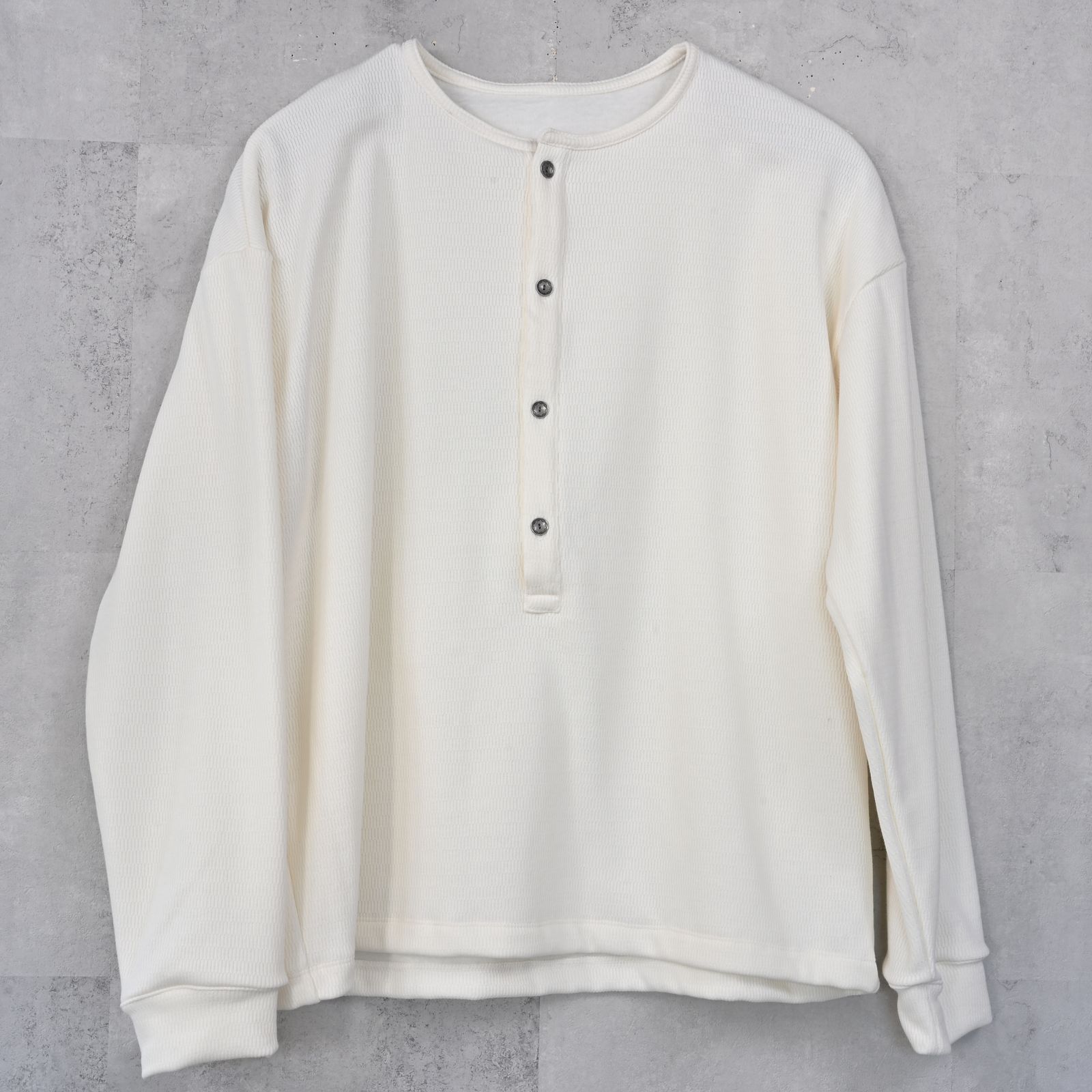 OVER HENRY VELOURS FLEECE THERMAL / 裏起毛 オーバーサイズ サーマル生地 ロングスリーブ ヘンリーネック (ホワイト) (10月下旬入荷予定) ※オーダー締切:9月7日(月)17時
