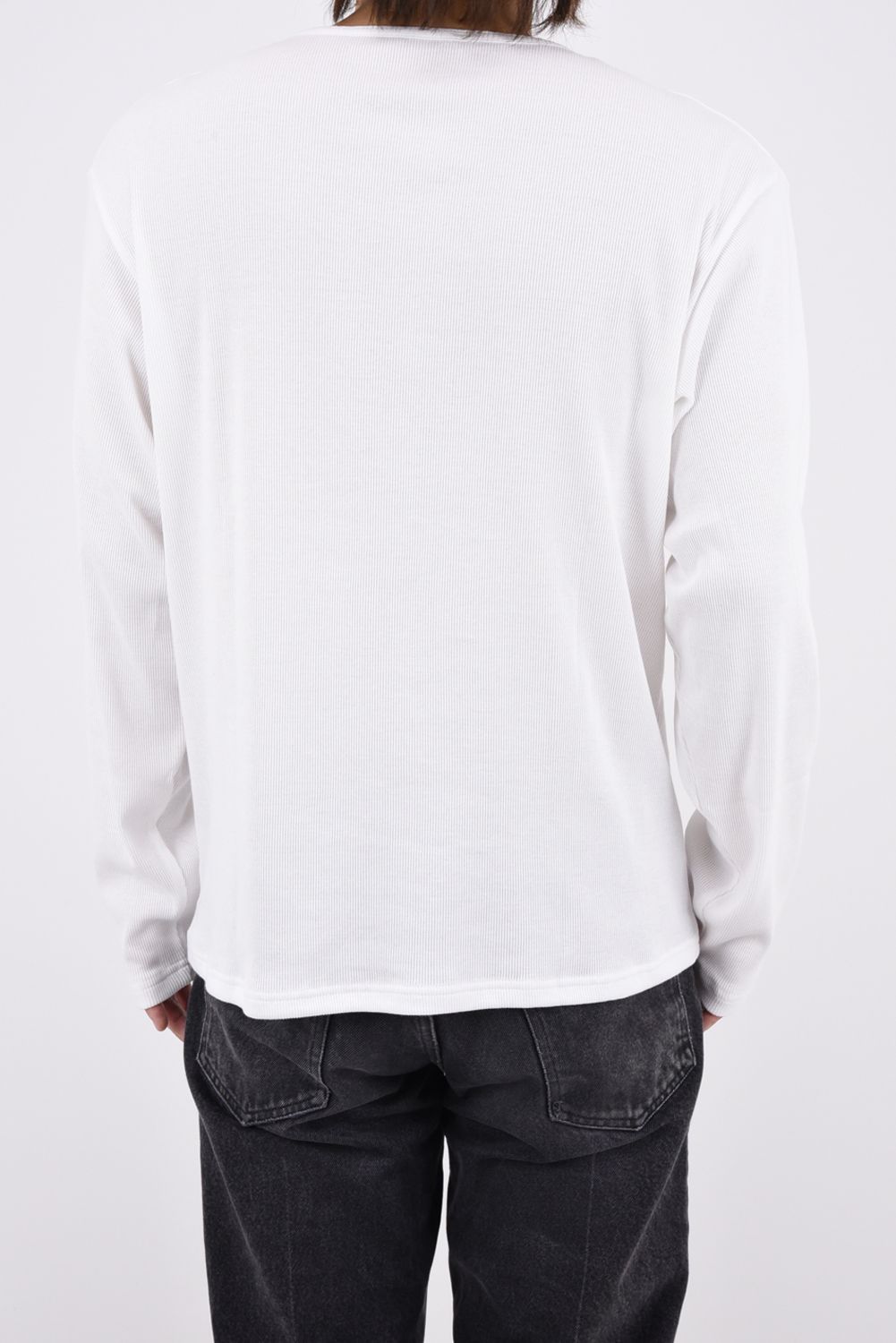 RIB HENRY LONGSLEAVE / ヘンリーネック リブニットロングスリーブTシャツ (ホワイト)