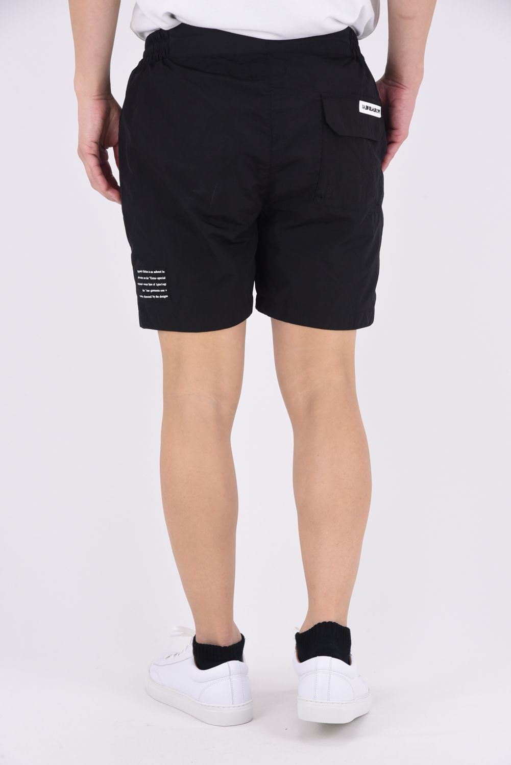 SALTWATER PATCH PANTS / 水陸両用 光沢ナイロン ショートパンツ (ブラック)