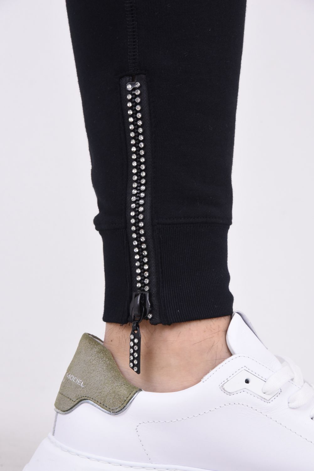 SHINING STONE LONG PANTS  / サガラ刺繍 ロゴ ラインストーン ロングパンツ ブラック