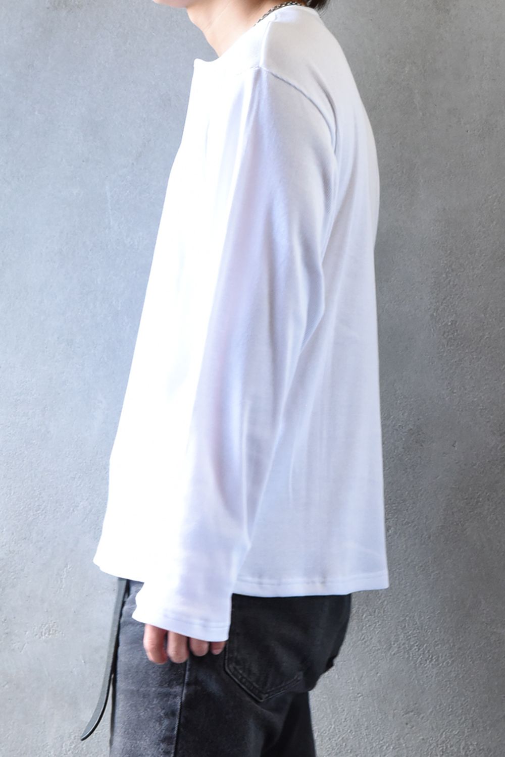 RIB HENRY LONGSLEAVE / ヘンリーネック リブニットロングスリーブTシャツ (ホワイト)