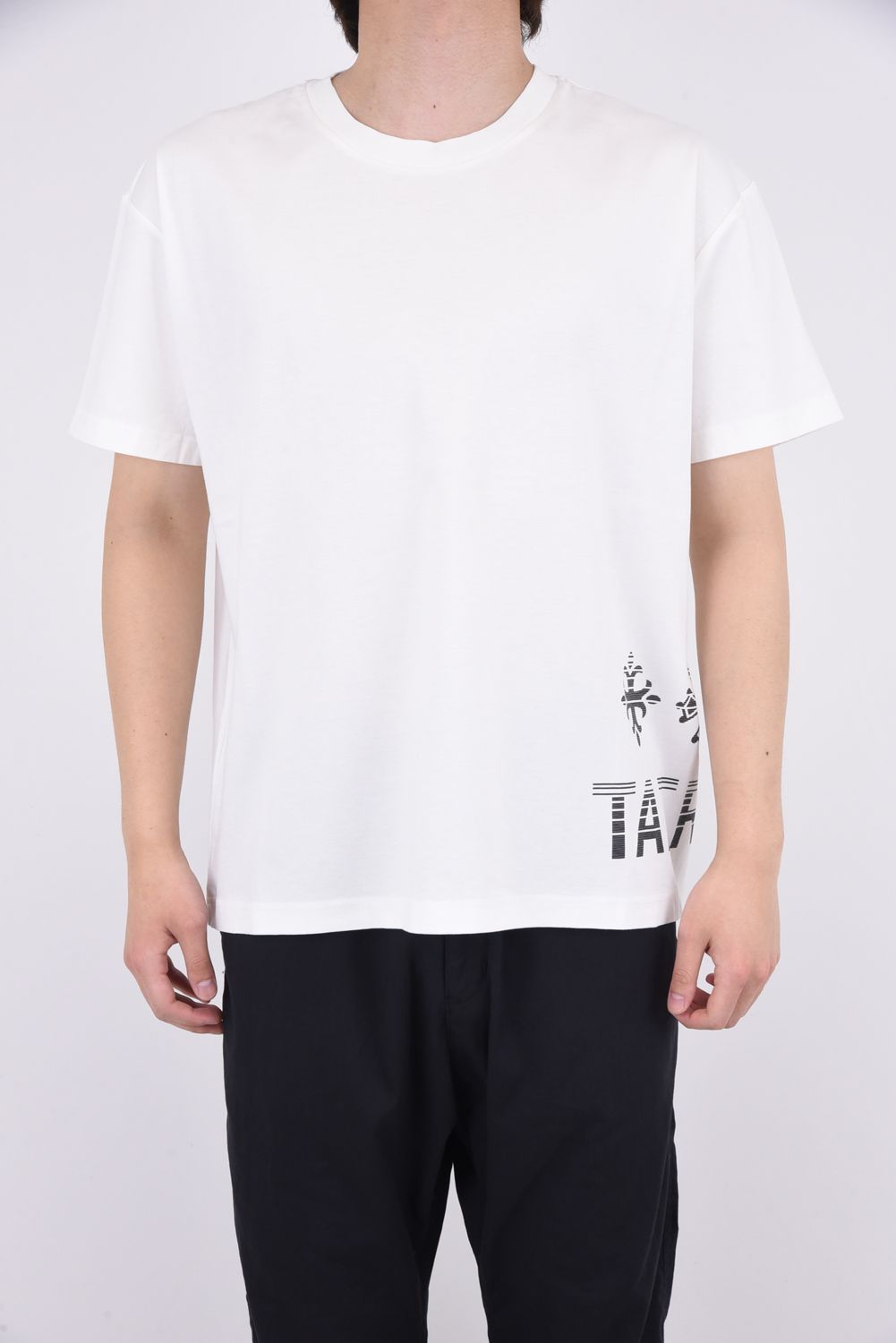 MONTUNO / ロゴプリント シルケット クルーネック Tシャツ ホワイト
