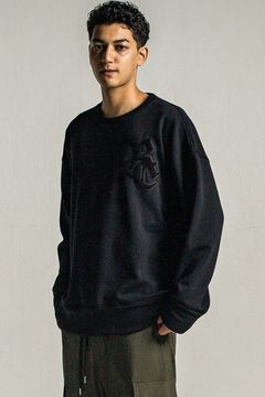 RC CHENILE VELOURS FLEECE DORP TRAINER / サガラ刺繍ワッペン 裏起毛 ルーズトレーナー ブラック