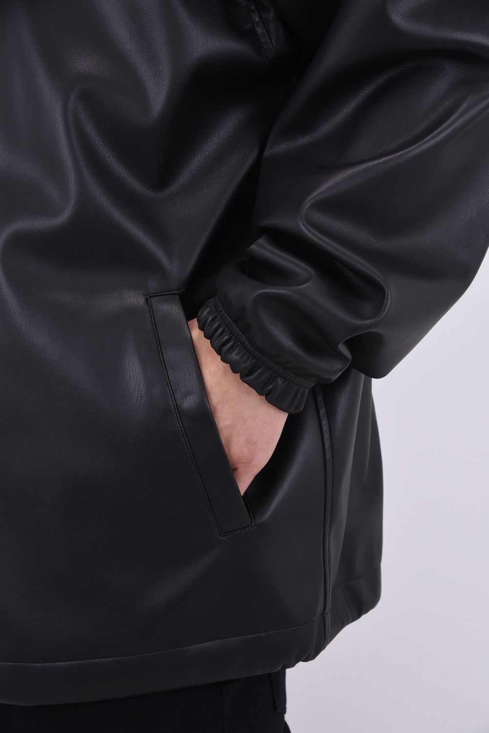 COACH HOODIE / エコレザー コーチジャケットパーカー （ブラック）