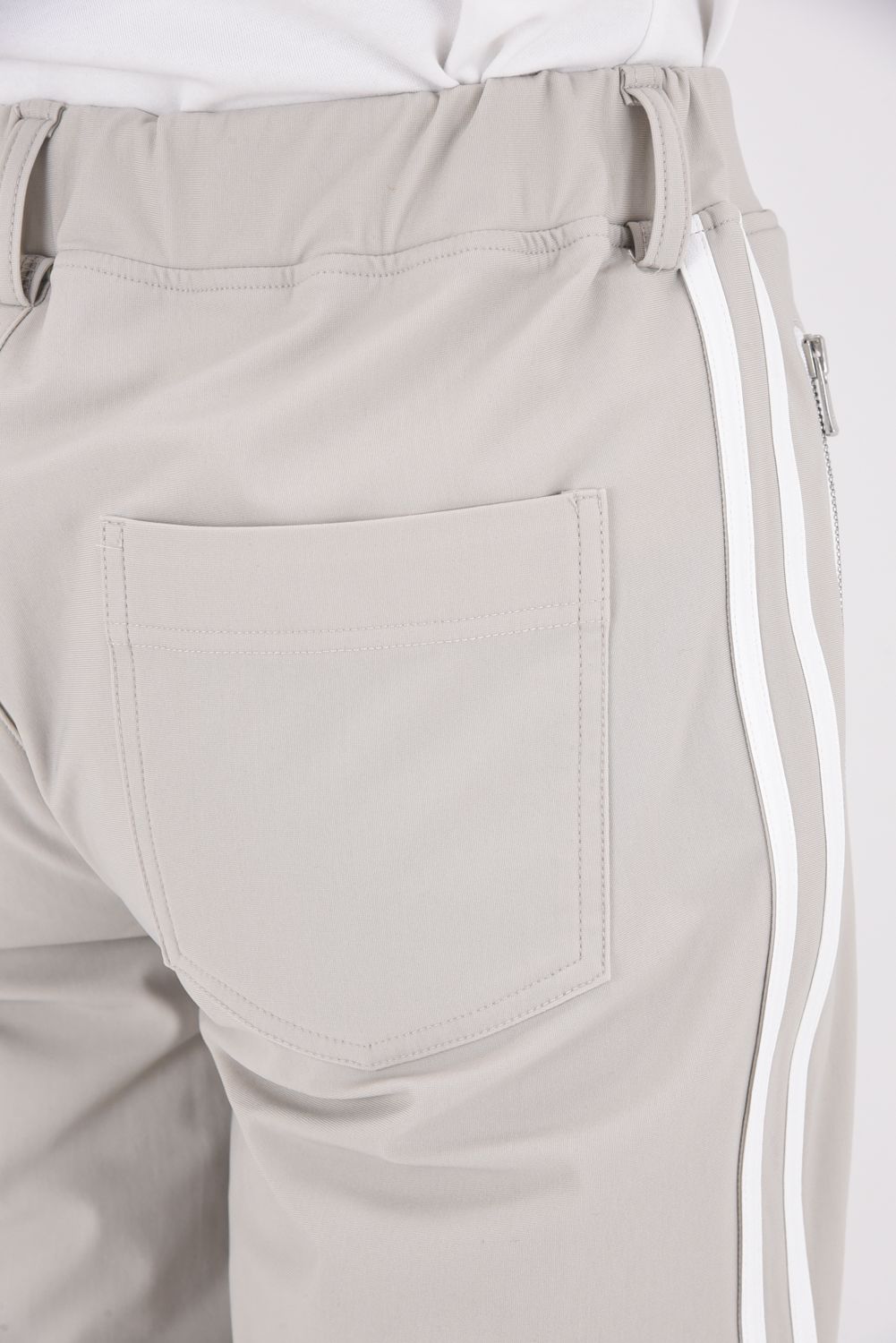 JOHNSON LINE WIDE HEAT PT / 裏起毛 ハイブリットジャージー ワイドテーパード ラインパンツ (グレー/ホワイト)