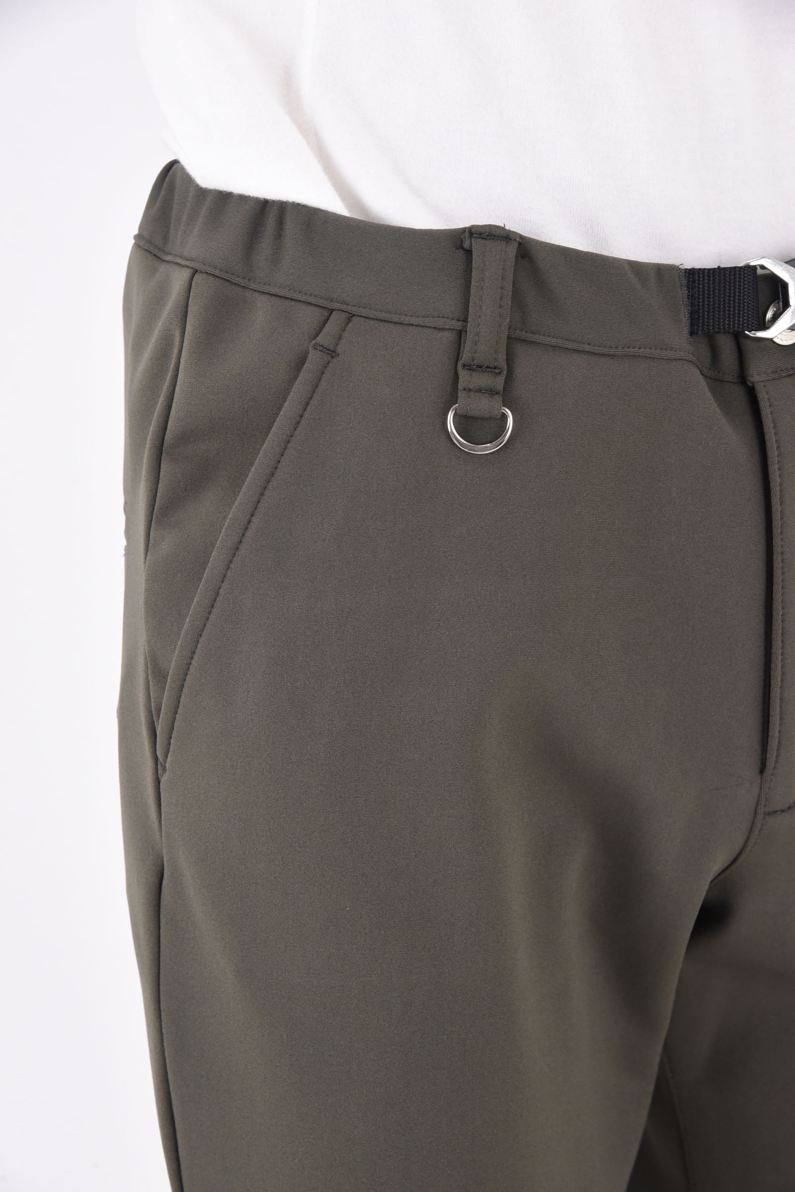 PAT TIGHT EASY PANTS / ストレッチツイル 裏起毛ツイル タイトフィット ウェビングベルト付き イージースラックス カーキ
