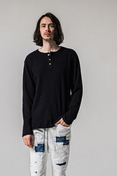 WAFFLE HENRY TEE / ワッフル ヘンリーTシャツ (ブラック) (1月中旬入荷予定)