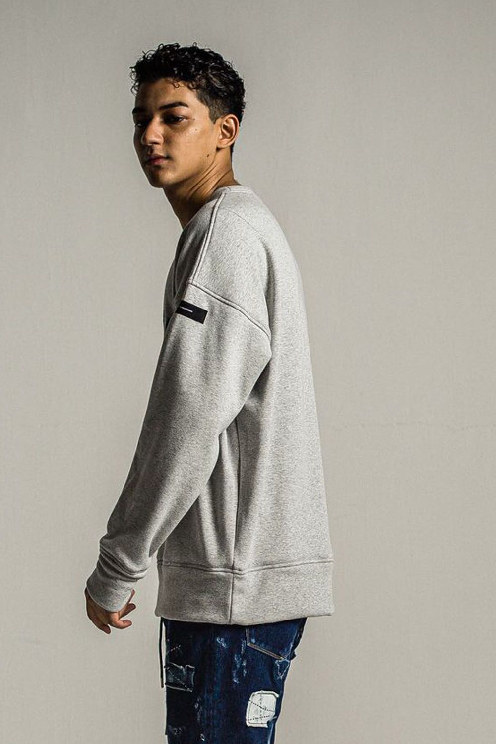 COLLEGE VELOURS FLEECE DORP TRAINER / カレッジロゴ 裏起毛 ルーズトレーナー グレーグリーン