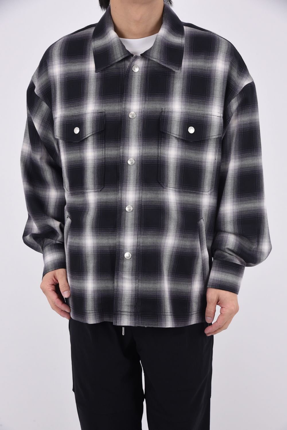 【26SS 39th】 50S CHECK JK / オーバーサイズ オンブレチェック CPOジャケット (ブラック)