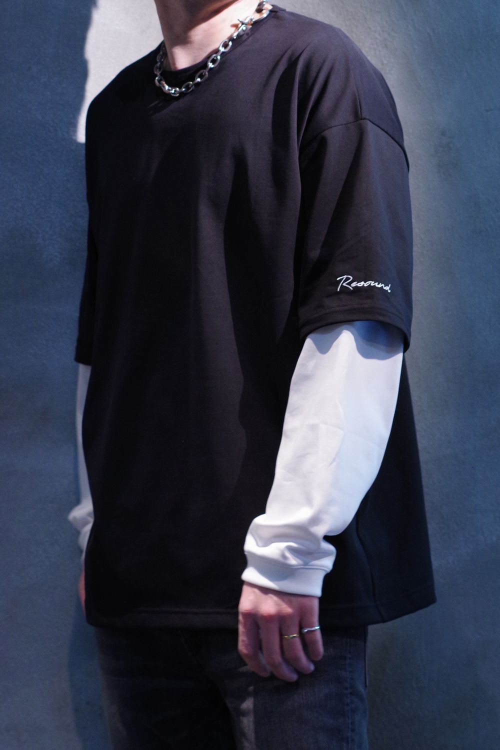 FAKE LAYERED LONGSLEEVE / ロングスリーブフェイクレイヤードTシャツ ブラック / ホワイト