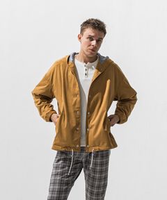 suede coach hoodie / エコスエード オーバーサイズ コーチジャケットパーカー (ベージュ) (12月中旬入荷予定) ※オーダー締切:9月7日(月)17時