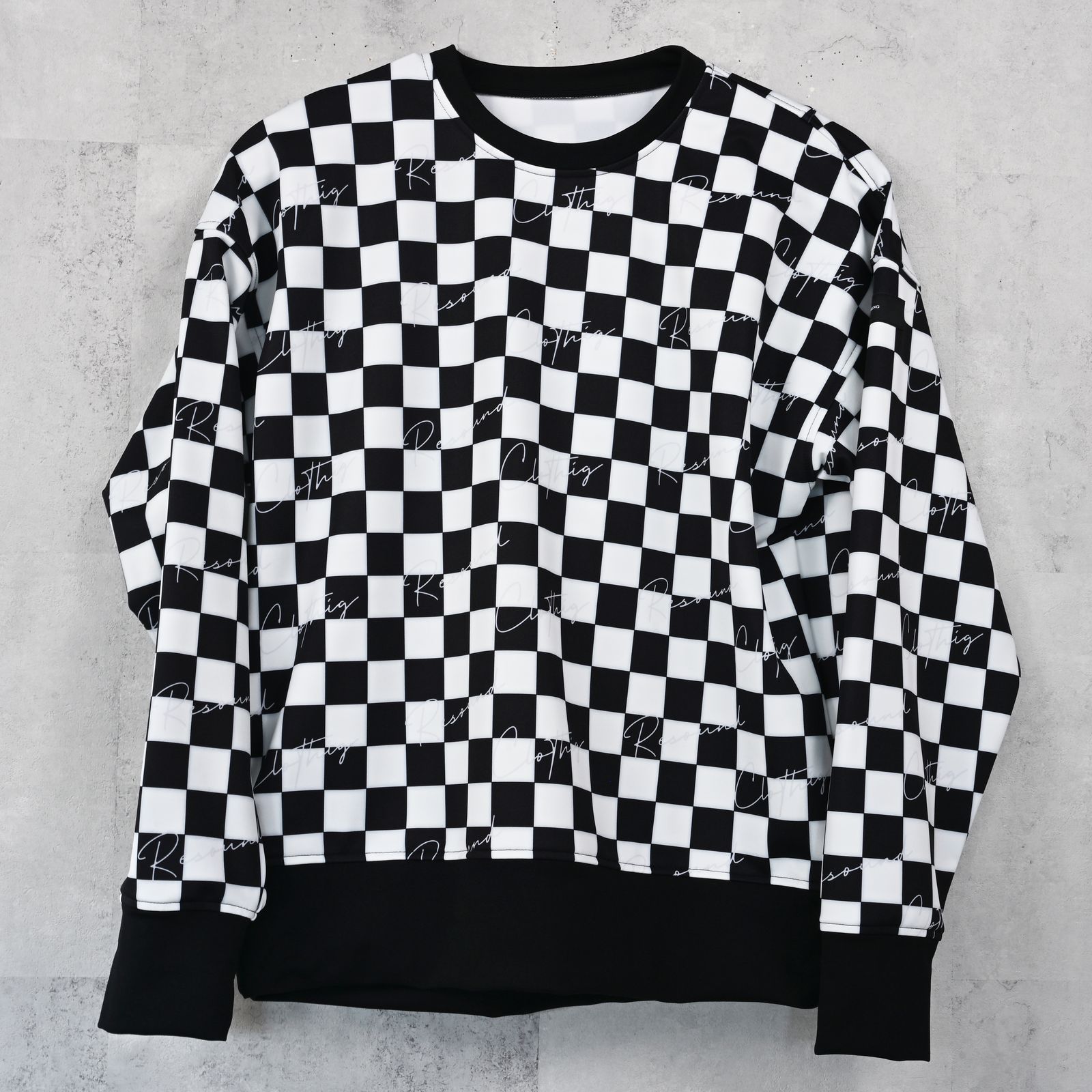 CHECKER BACK FLEECE TRAINER / チェッカーフラッグ 裏起毛トレーナー (ホワイト/ブラック) (11月上旬入荷予定) ※オーダー締切:9月7日(月)17時